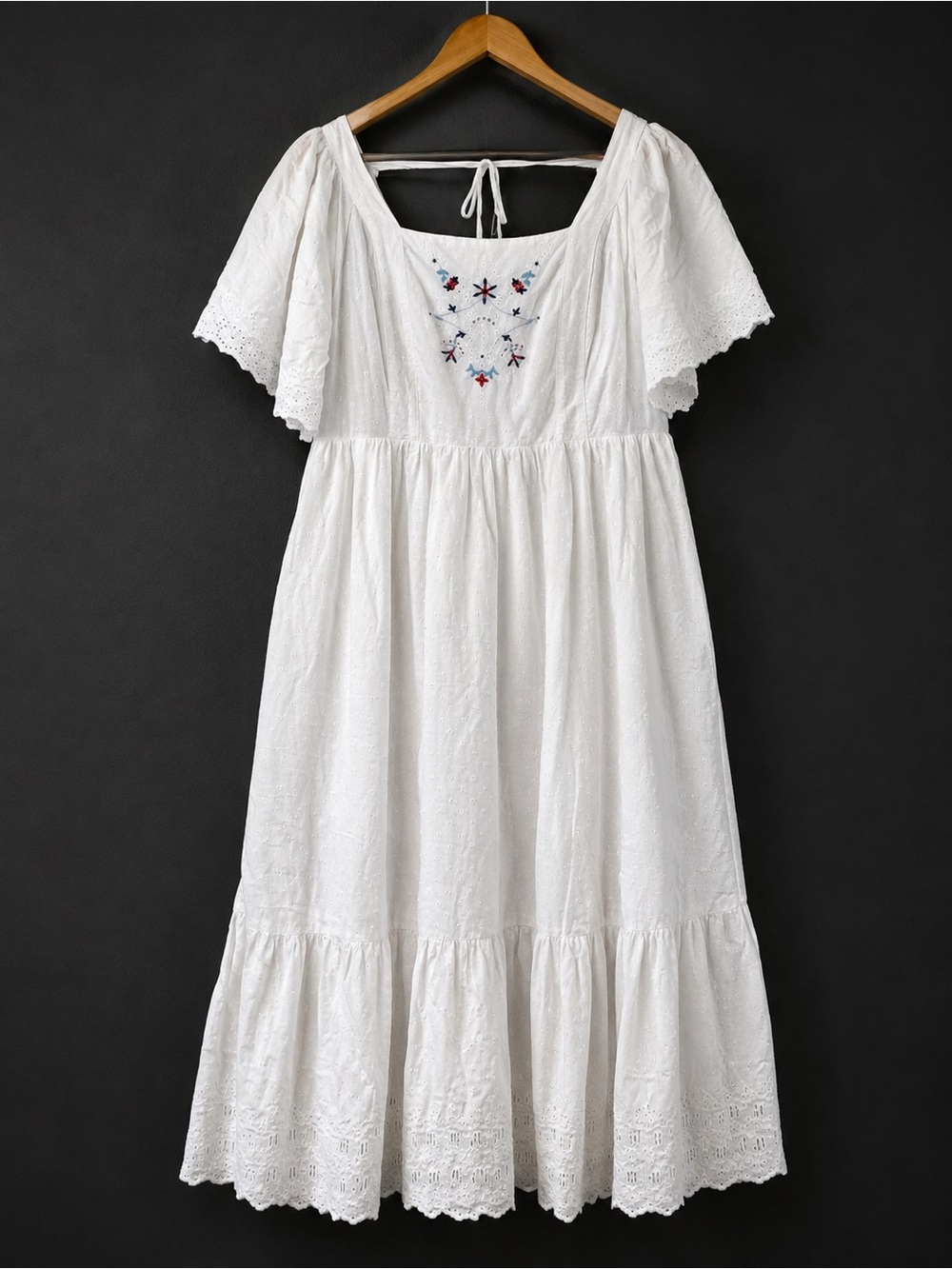 NWT Old Navy L White Midi Eyelet Dress Embroidery crochet boho cottage grandma